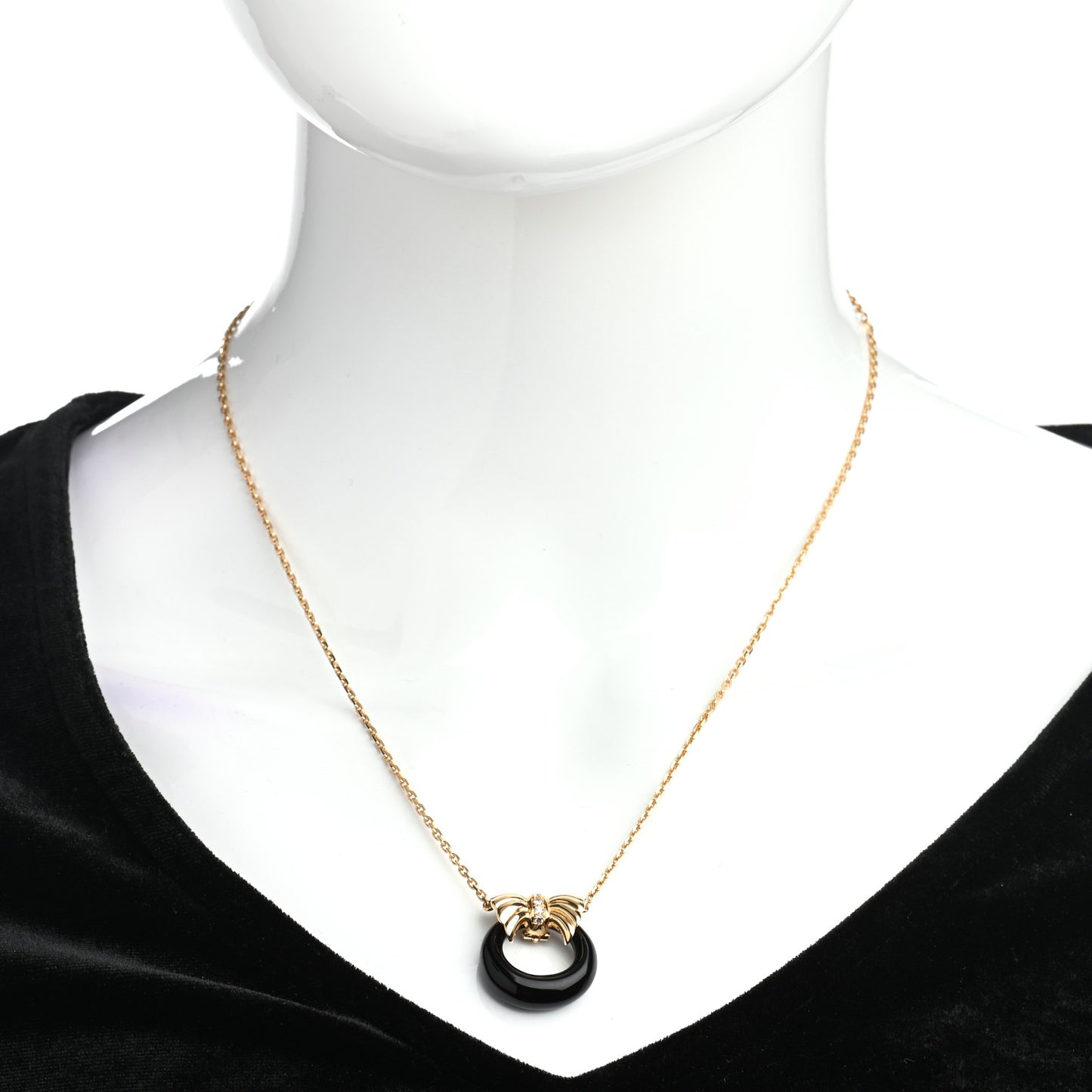 18K Yellow Gold Diamond Onyx Green Chalcedony Blue Chalcedony Interchangeable Bow Door Knocker Necklace