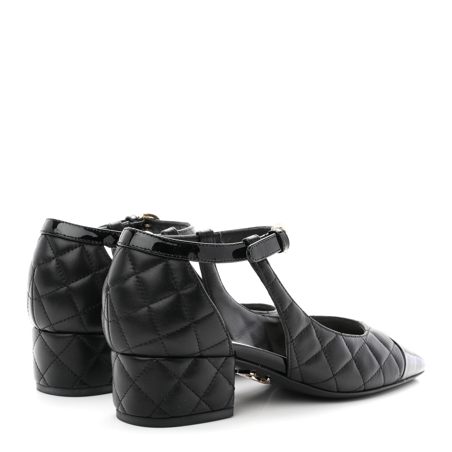 Lambskin Patent Quilted Cap Toe Mary Jane Flats 36 Black