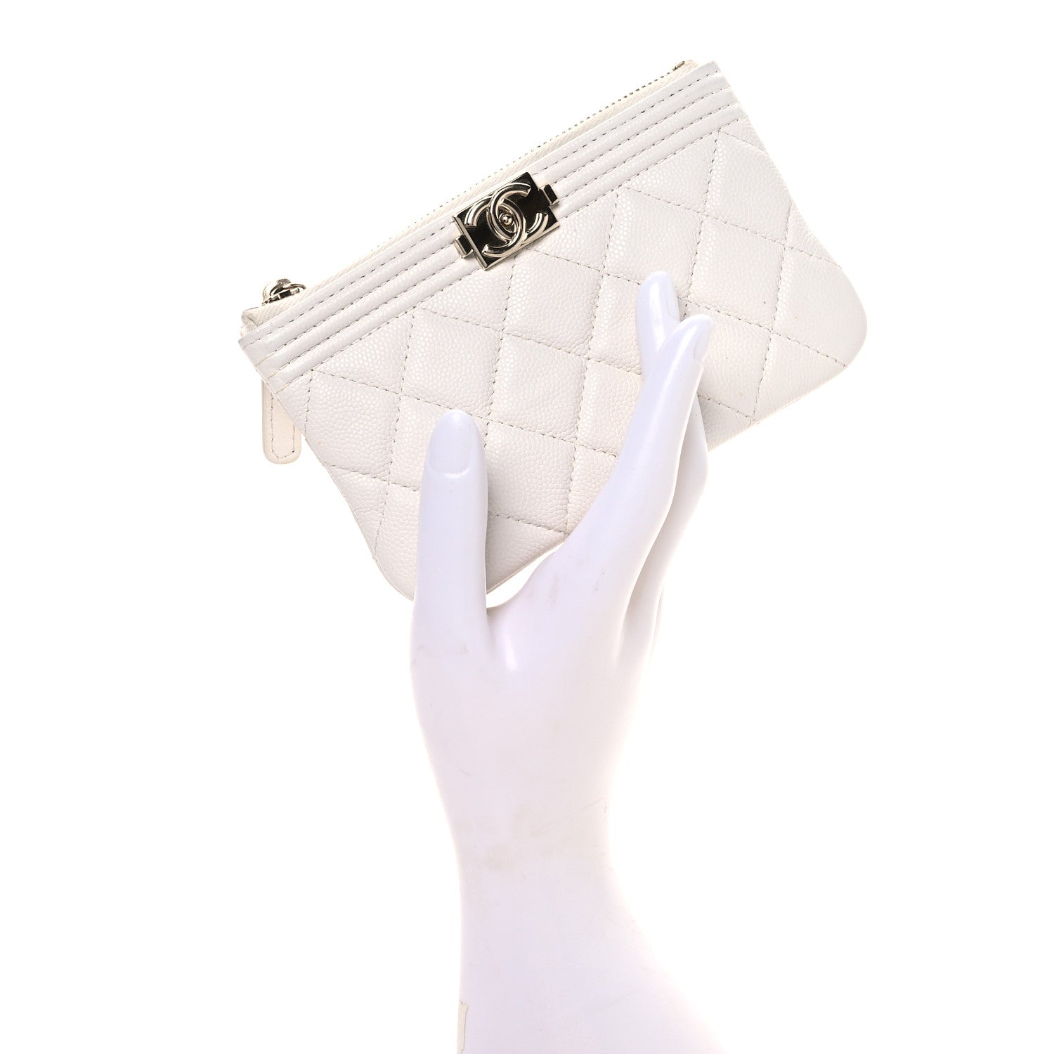 Chanel Caviar Quilted Zipped Boy Pouch White 2 of 8
