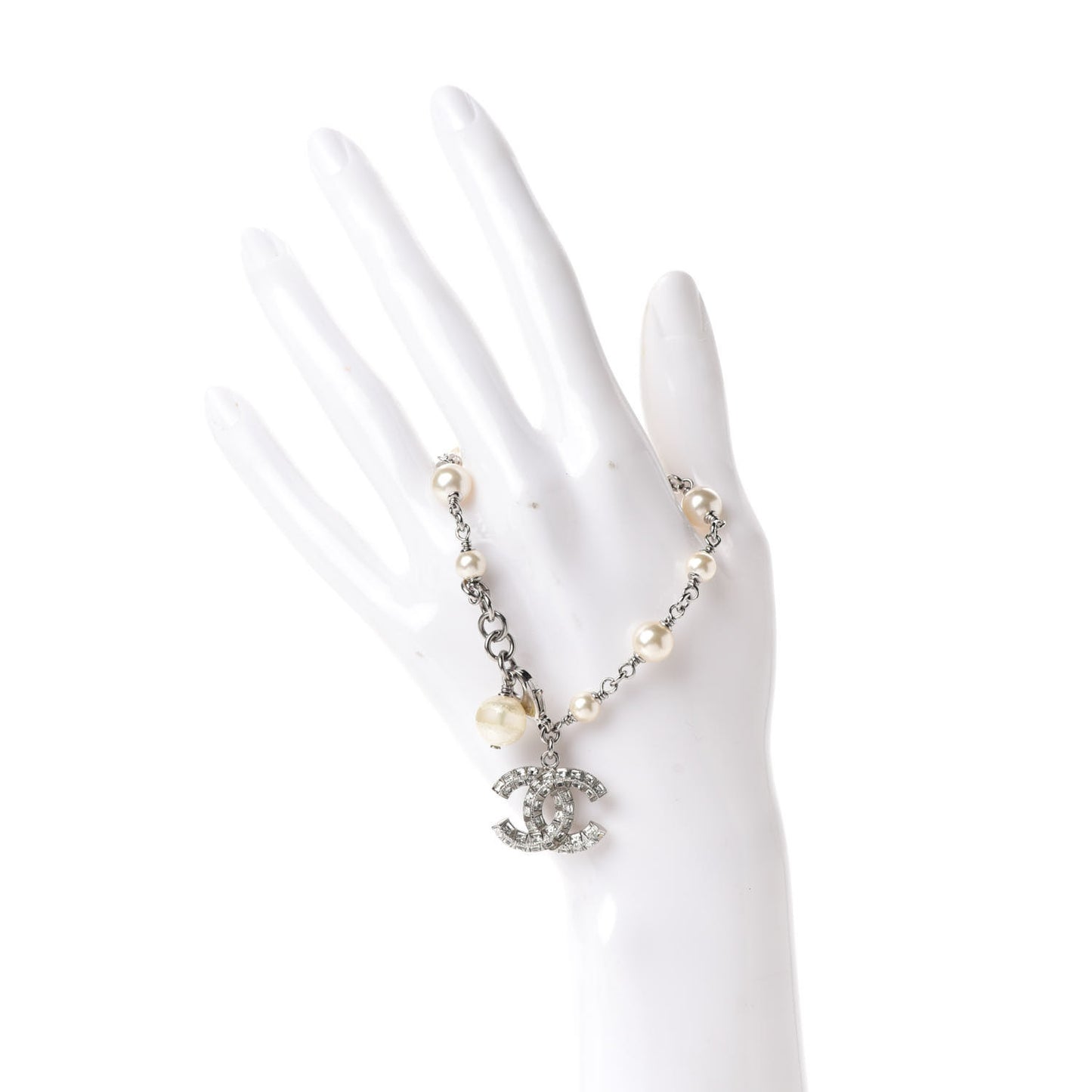 Baguette Crystal Pearl CC Bracelet Silver