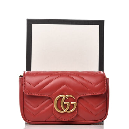 Gucci Calfskin Matelasse Super Mini GG Marmont Shoulder Bag Hibiscus Red 8 of 8