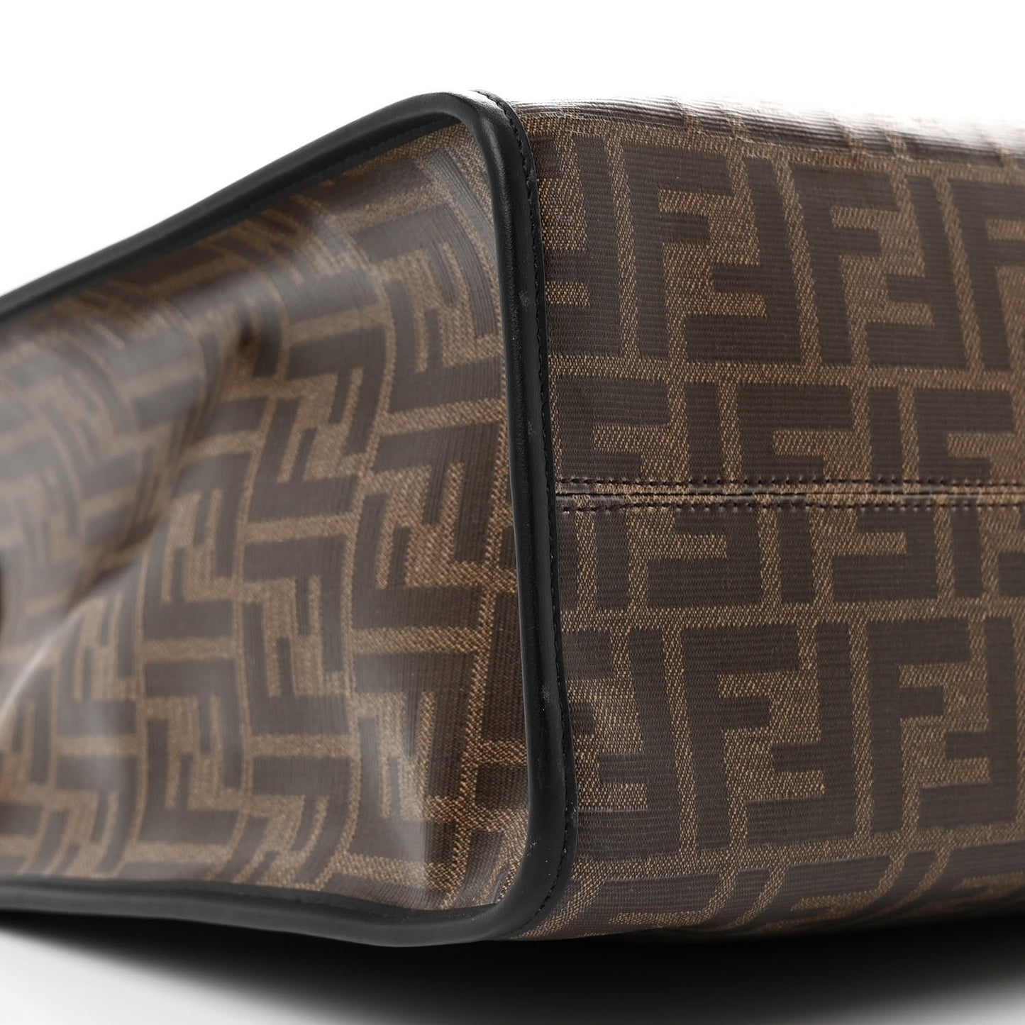 Glazed Fabric Vitello Century Plexiglass FF 1974 Stamp Patch Medium Runaway Shopper Tote Mogano Panna Black
