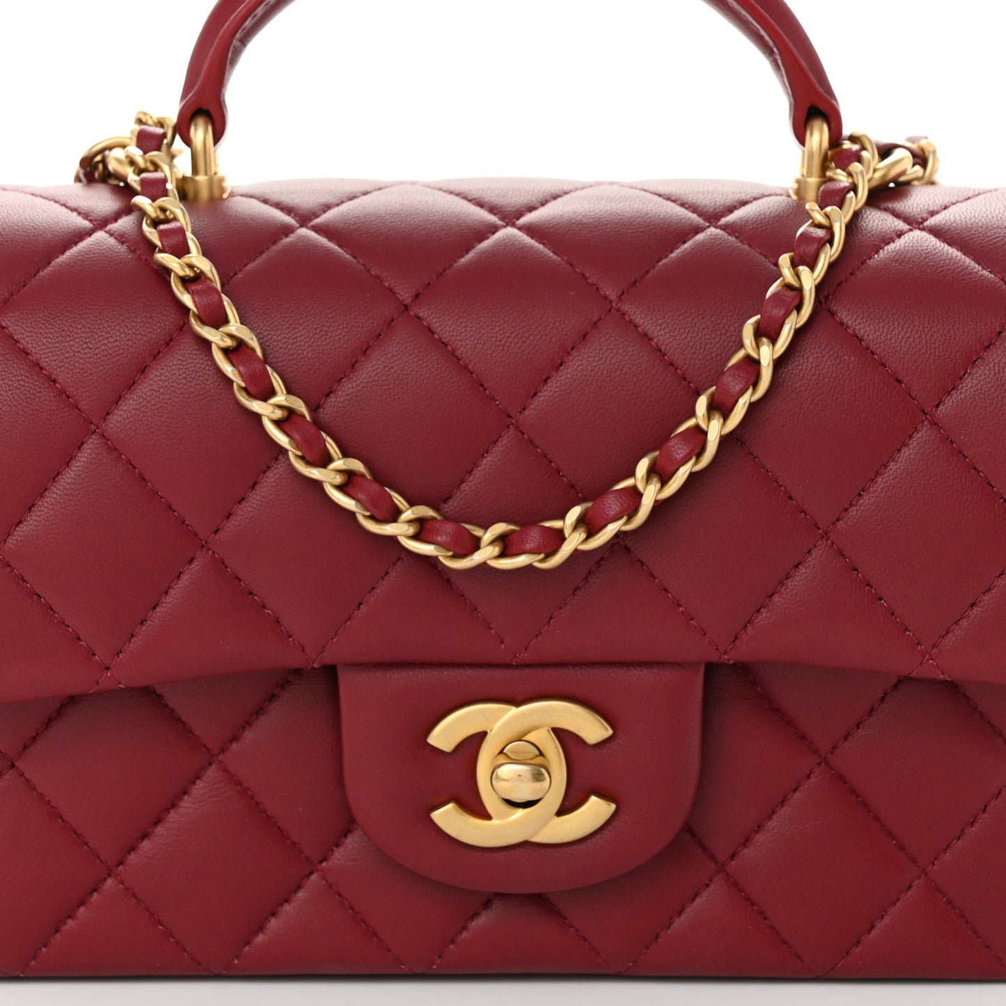 Lambskin Quilted Mini Top Handle Rectangular Flap Burgundy