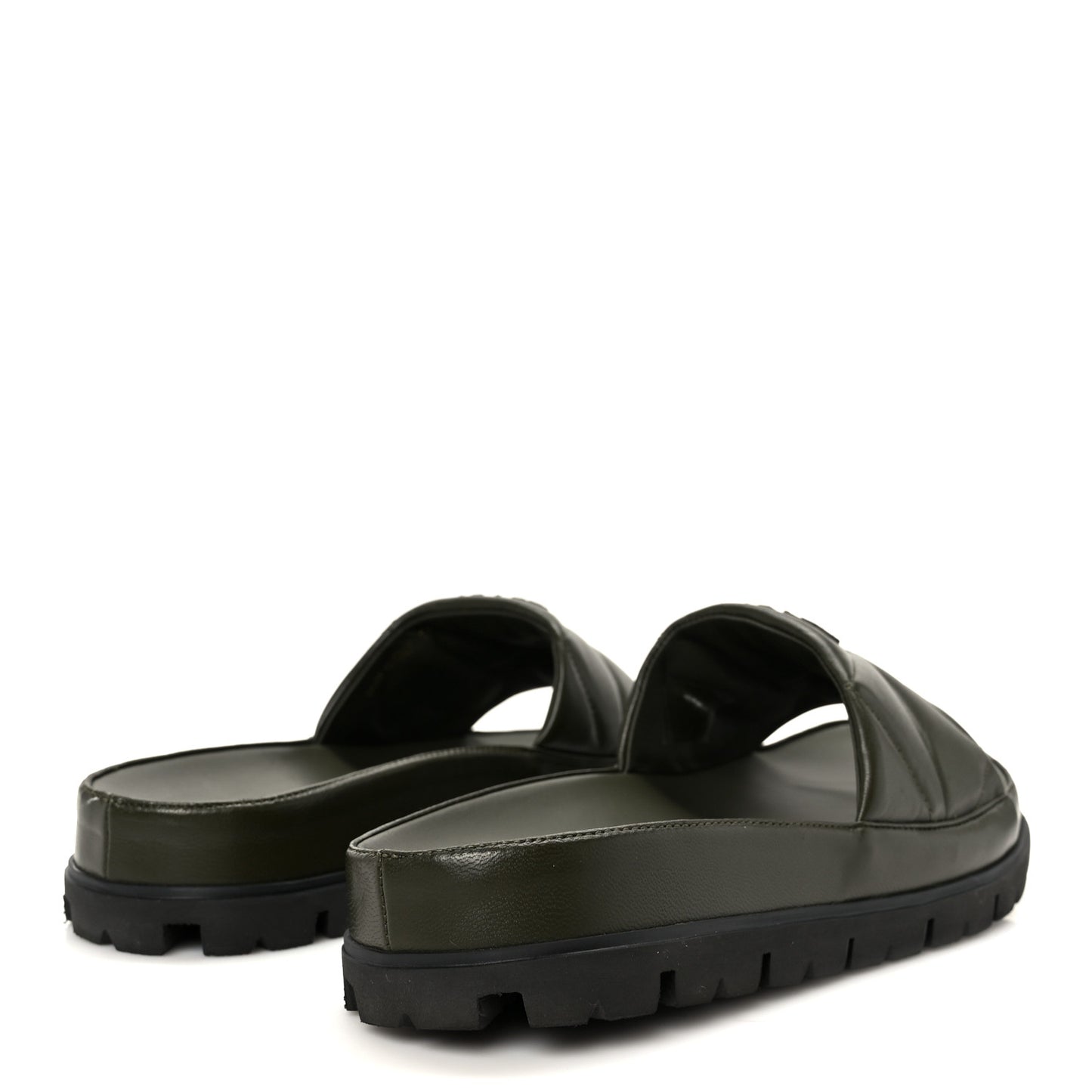 Nappa Logo Quilted Slide Sandals 39 Militaire