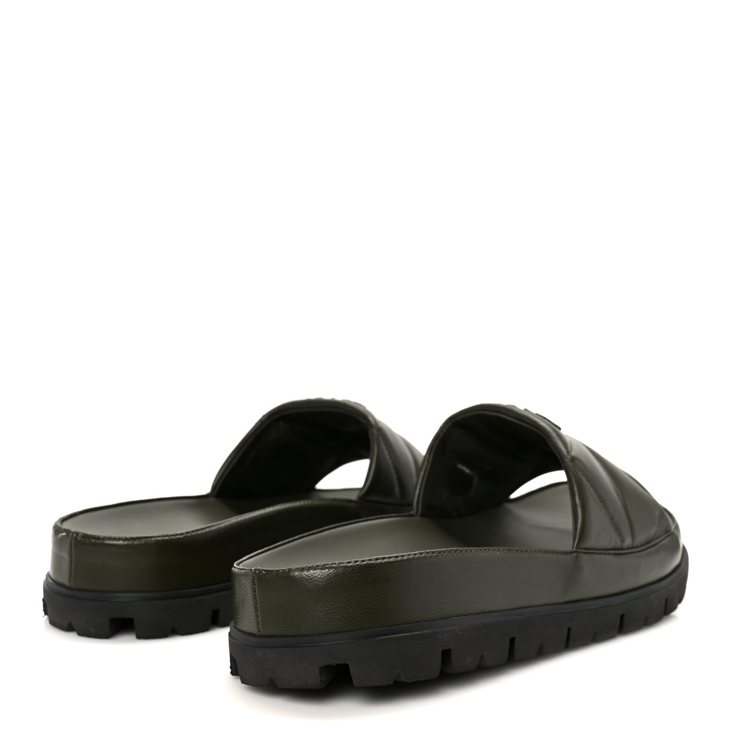 Prada Nappa Logo Quilted Slide Sandals 39 Militaire 5 of 10