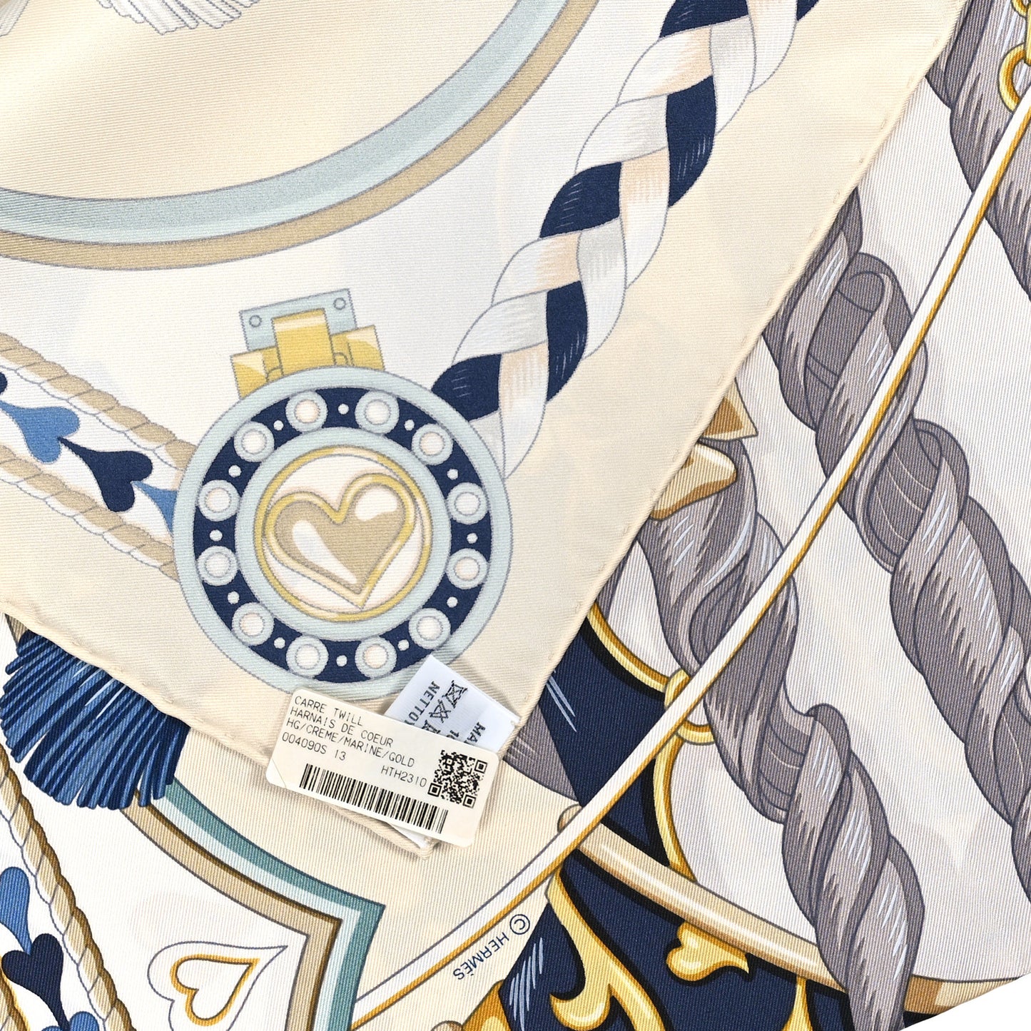 Silk Harnais De Cour Scarf 90 Creme Marine Gold