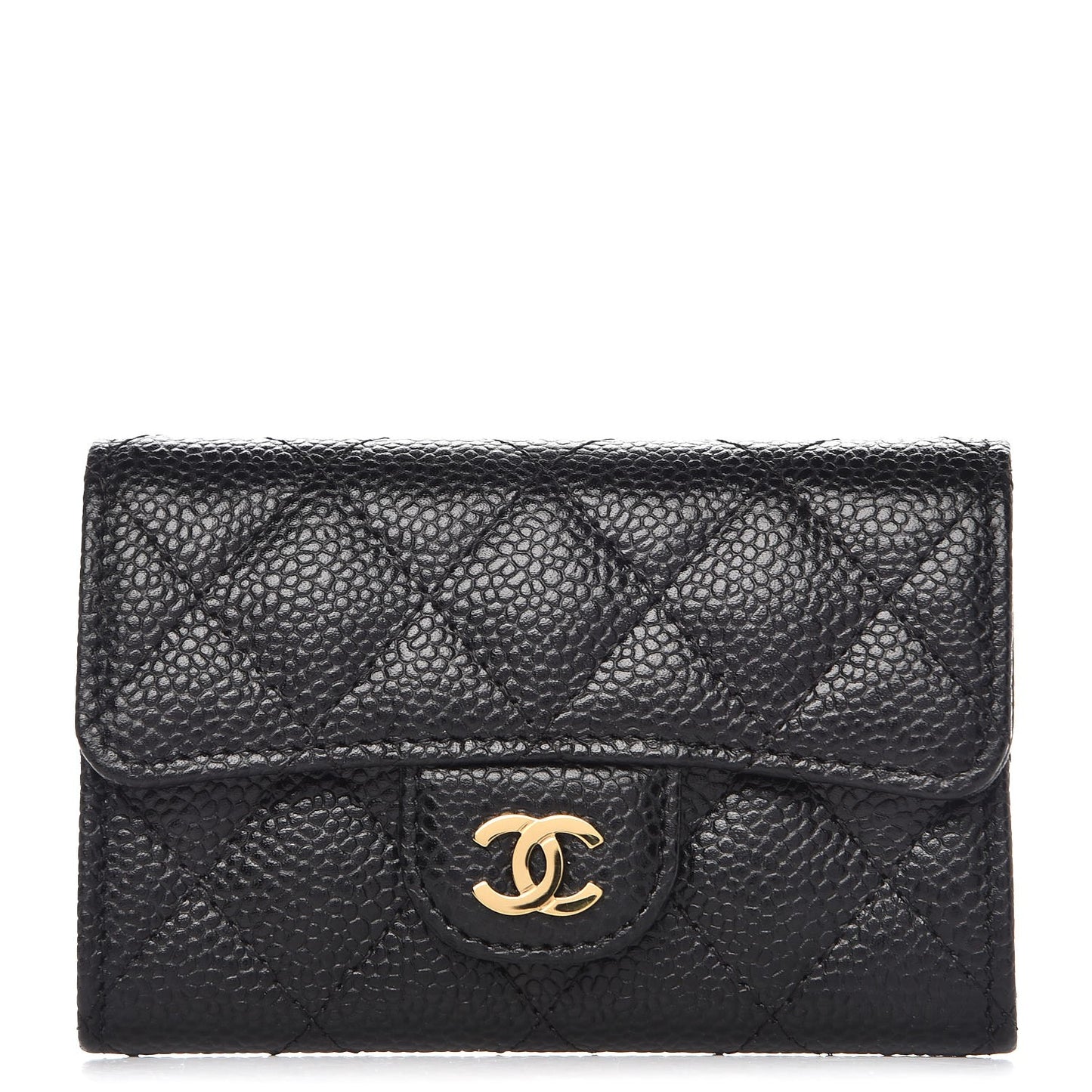 Caviar Quilted Flap Card Holder Black
