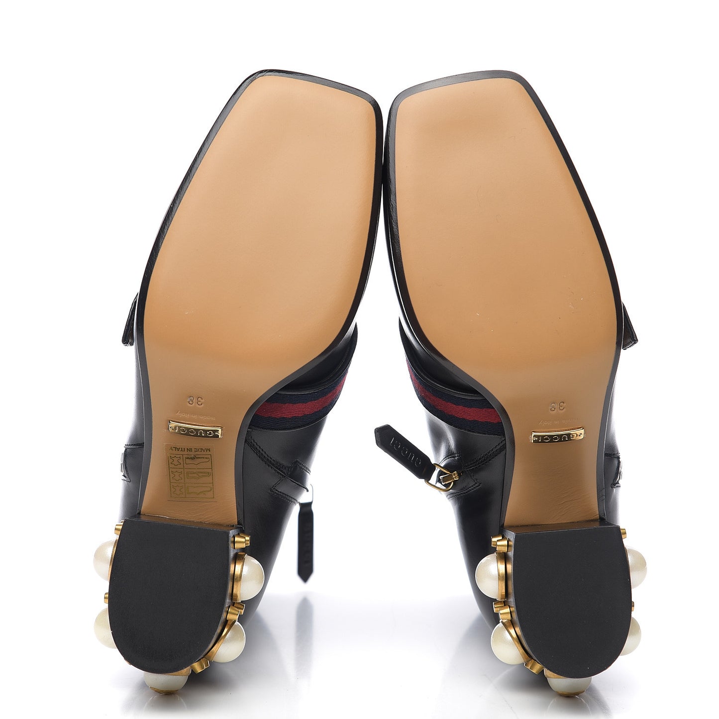 Betis Glamour Calfskin Web Pearl Embellished Peyton 75mm Ankle Boots 38 Black