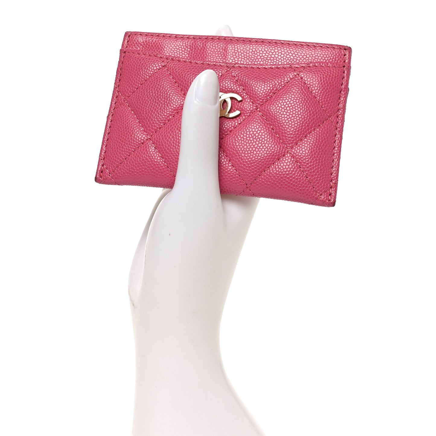 Caviar Quilted Card Holder Dark Pink