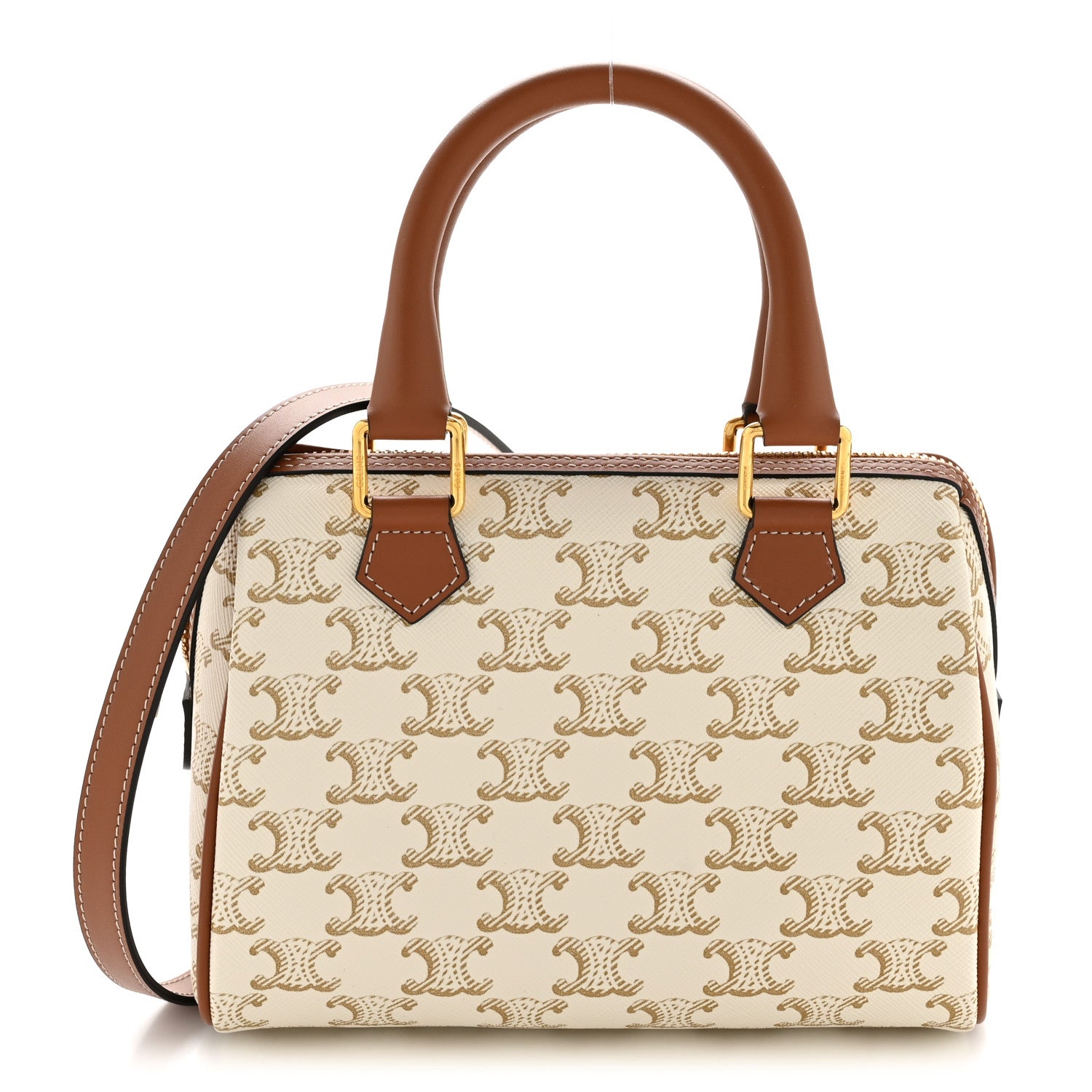 Celine Triomphe Canvas Calfskin Small Boston Bag White 1 of 12