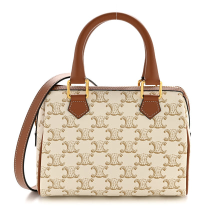 Celine Triomphe Canvas Calfskin Small Boston Bag White 1 of 12