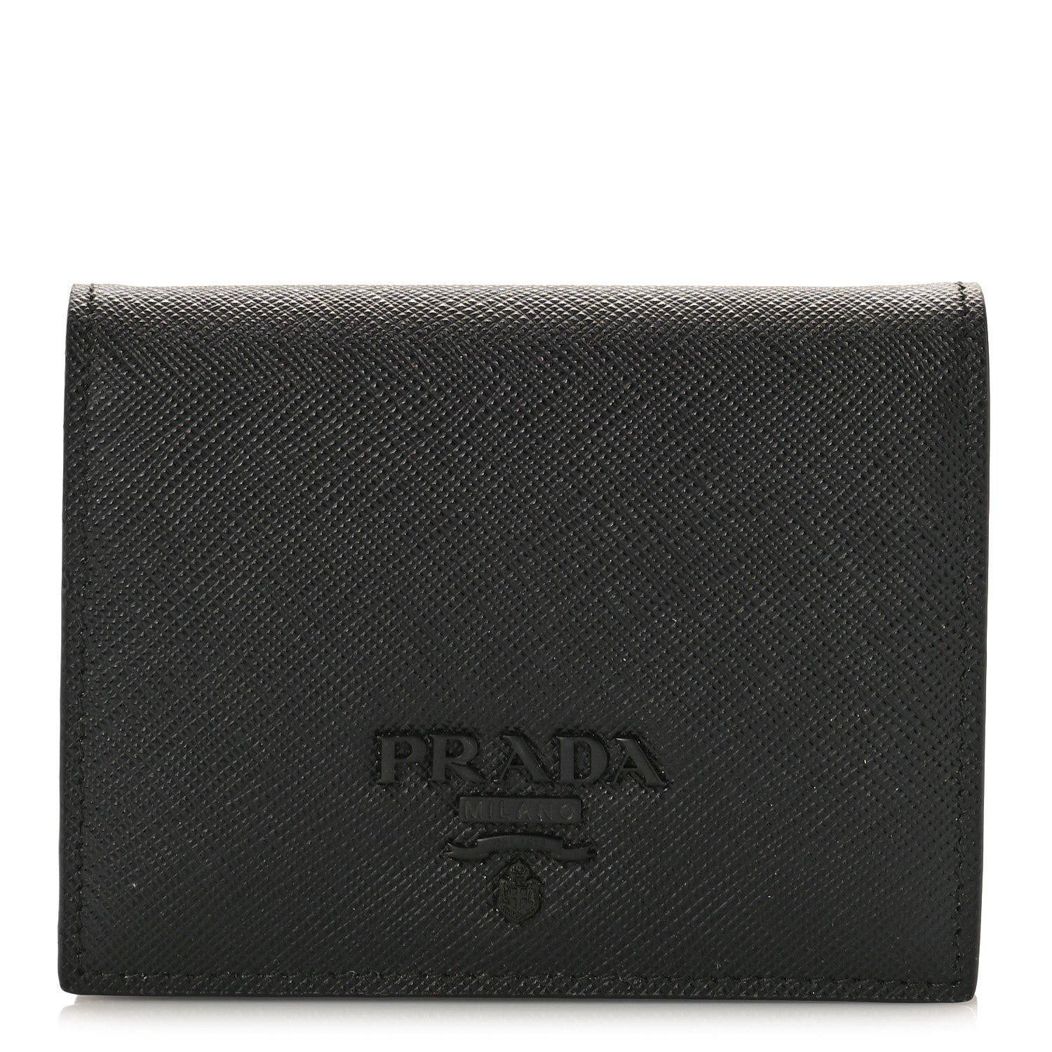 Prada Saffiano Shine Monochrome Bi-Fold Wallet Black 1 of 8
