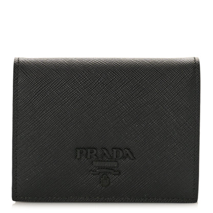 Prada Saffiano Shine Monochrome Bi-Fold Wallet Black 1 of 8