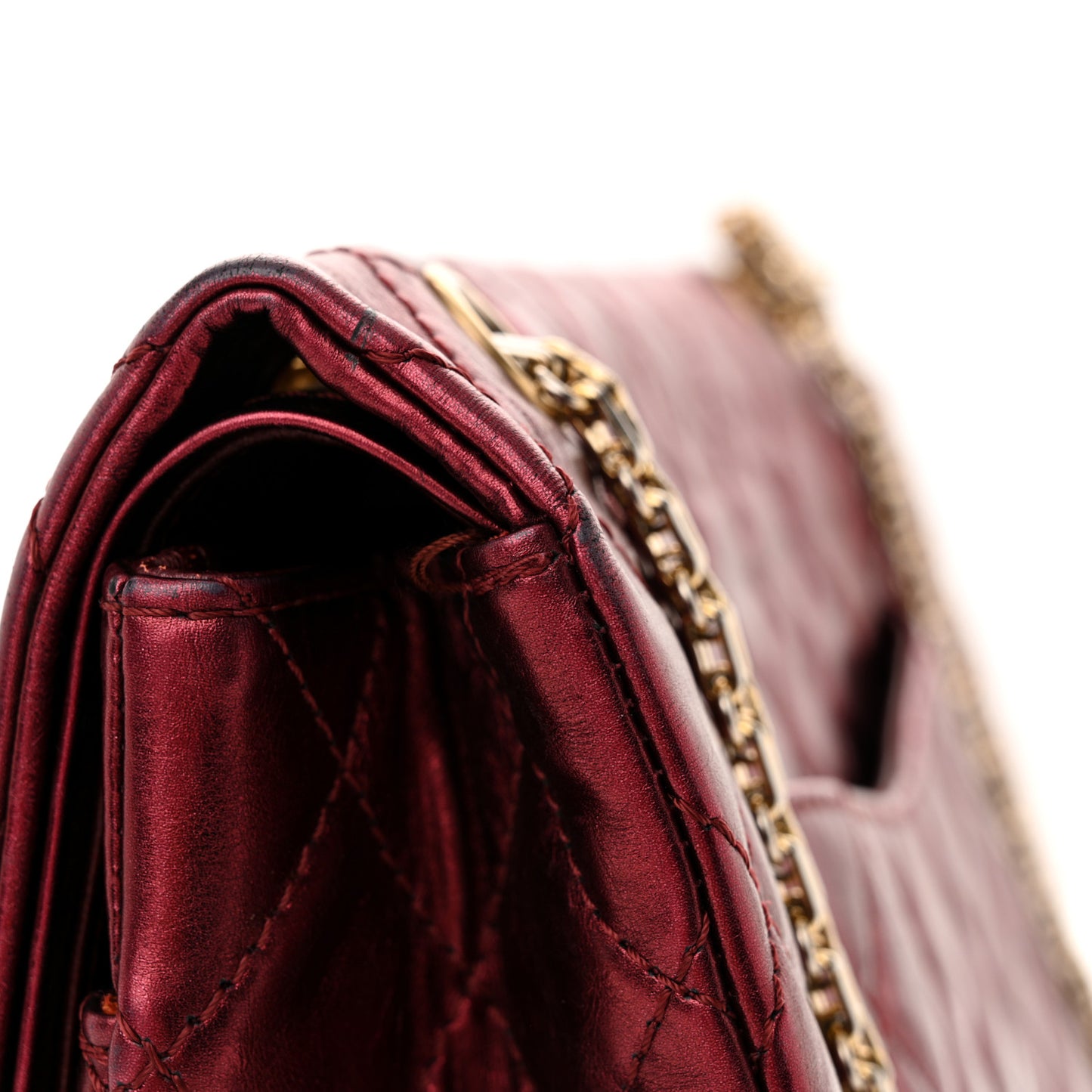 Metallic Aged Calfskin Quilted 2.55 Reissue 227 Flap Dark Red
