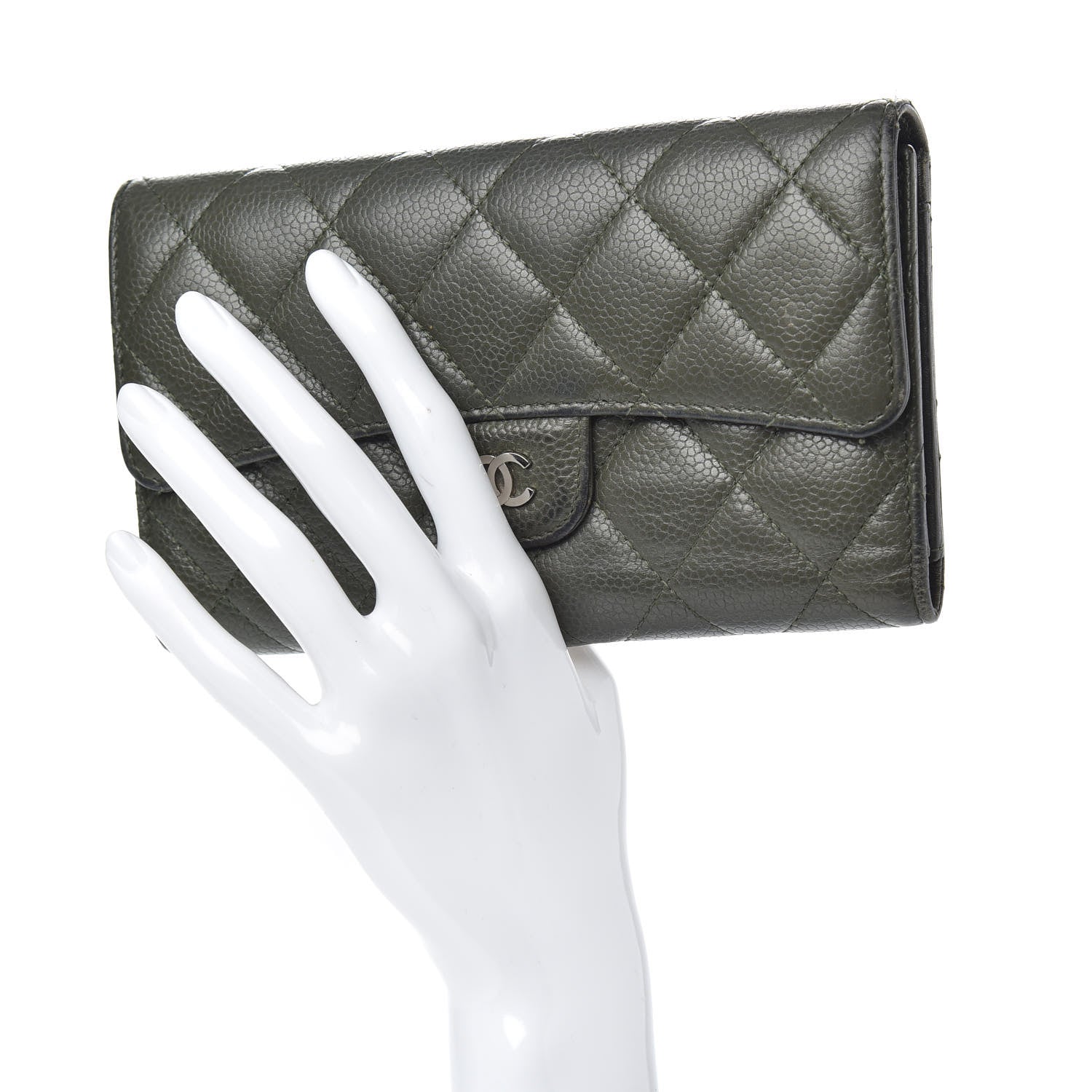 Chanel Caviar Quilted Large Flap Wallet Dark Green 2 of 17