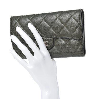 Chanel Caviar Quilted Large Flap Wallet Dark Green 2 of 17