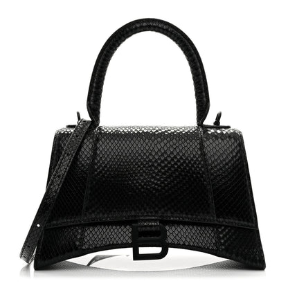Balenciaga Matte Calfskin Snake Embossed Tonal B Small Hourglass Top Handle Bag Black 1 of 10