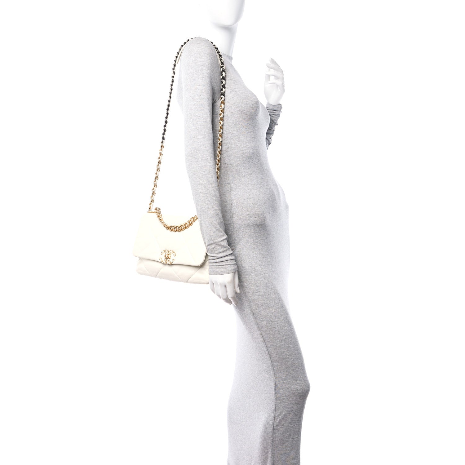 Chanel Goatskin Quilted Medium Chanel 19 Flap White 2 of 10