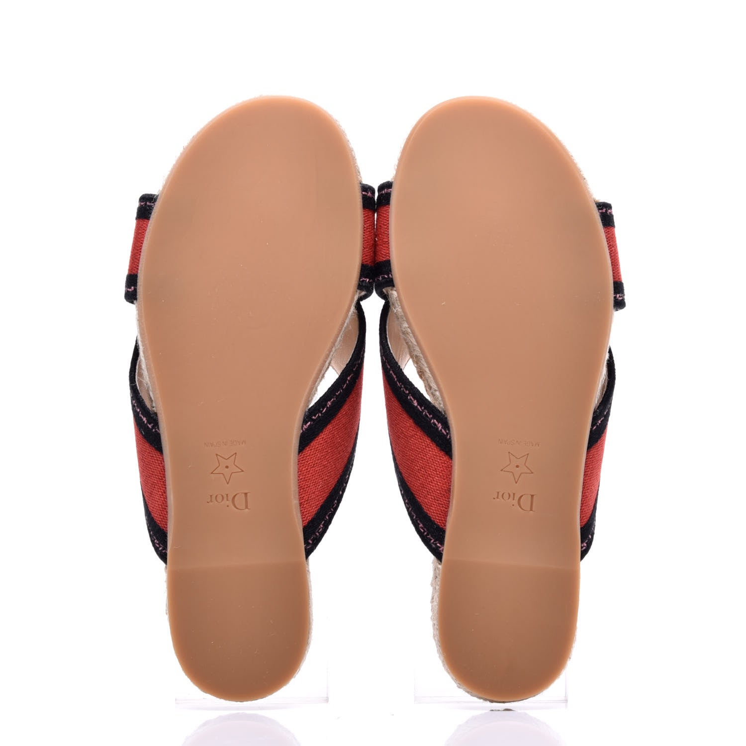 Christian Dior Canvas Embroidered Granville Espadrille Crisscross Flat Slide Sandals 37 Spicy Red 5 of 9