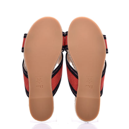 Christian Dior Canvas Embroidered Granville Espadrille Crisscross Flat Slide Sandals 37 Spicy Red 5 of 9