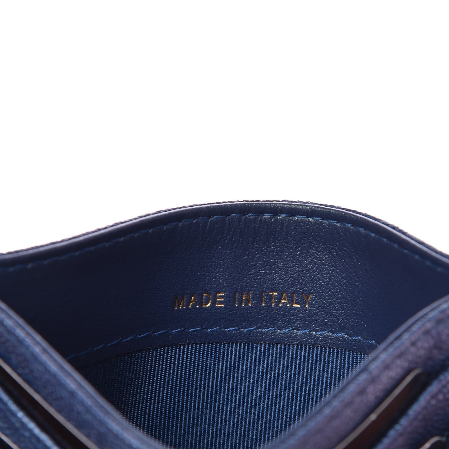 Iridescent Caviar Quilted Card Holder Blue Fonce