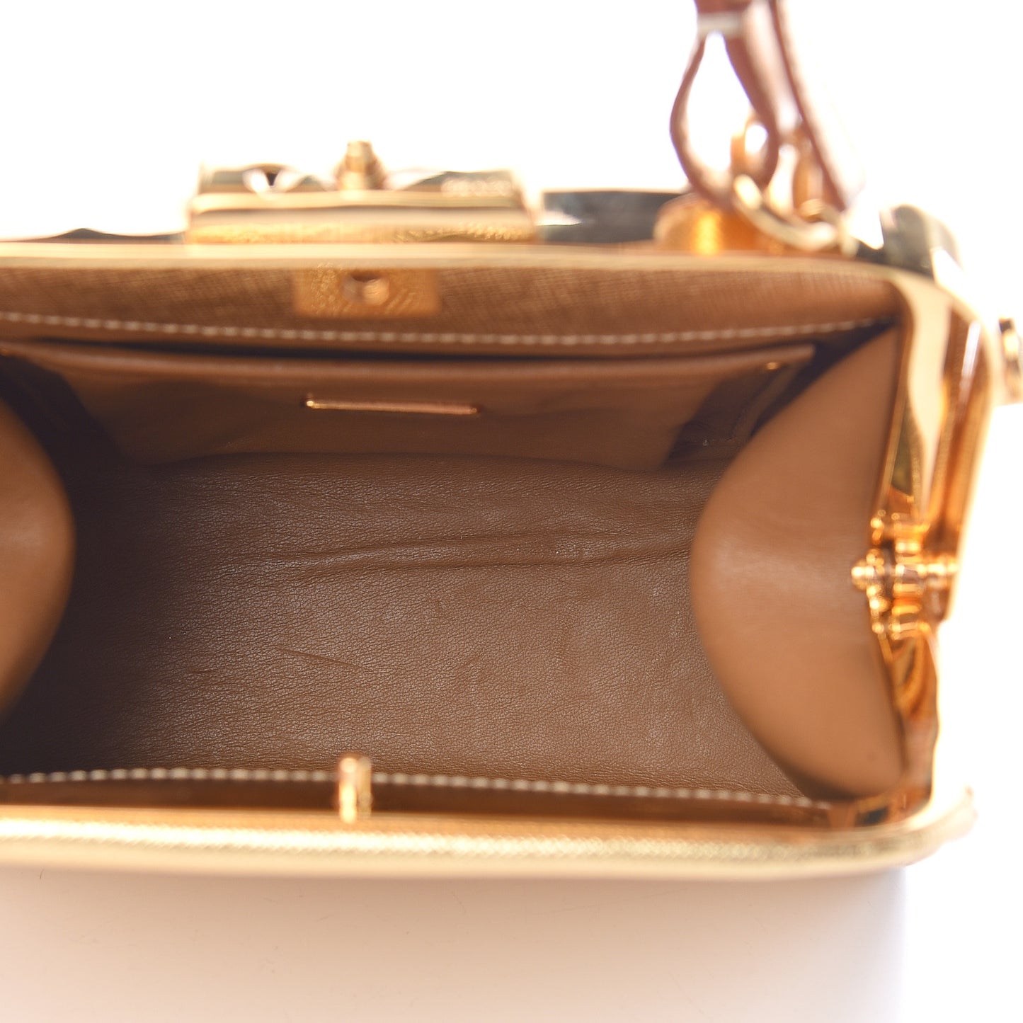 Metallic Saffiano Top Handle Frame Bag Platino