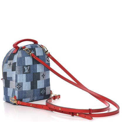 Louis Vuitton Denim Damier Monogram Patchwork Palm Springs Backpack Mini Blue Rouge 3 of 9