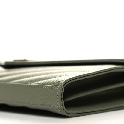 Saint Laurent Grain De Poudre Matelasse Chevron Monogram Chain Wallet Light Sage 11 of 11