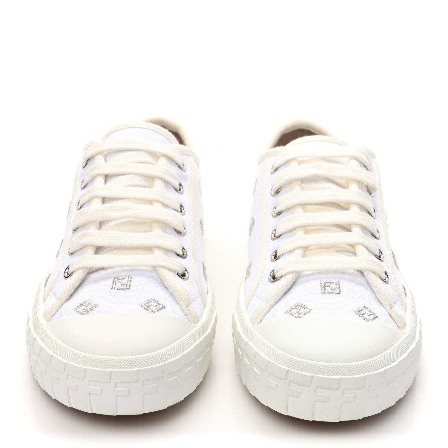 Fendi Canvas Lurex FF Womens Domino Low Top Sneakers 36 White 3 of 10