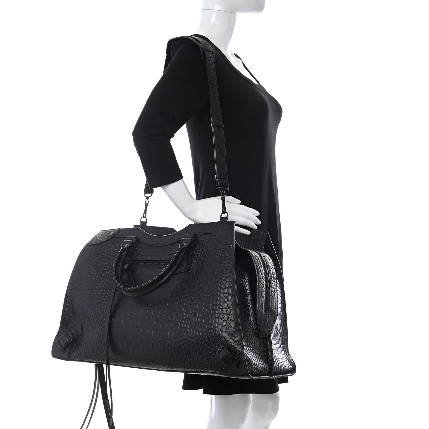 Balenciaga Semi Matte Calfskin Crocodile Embossed Neo Classic Black Hardware Large City Black 2 of 10