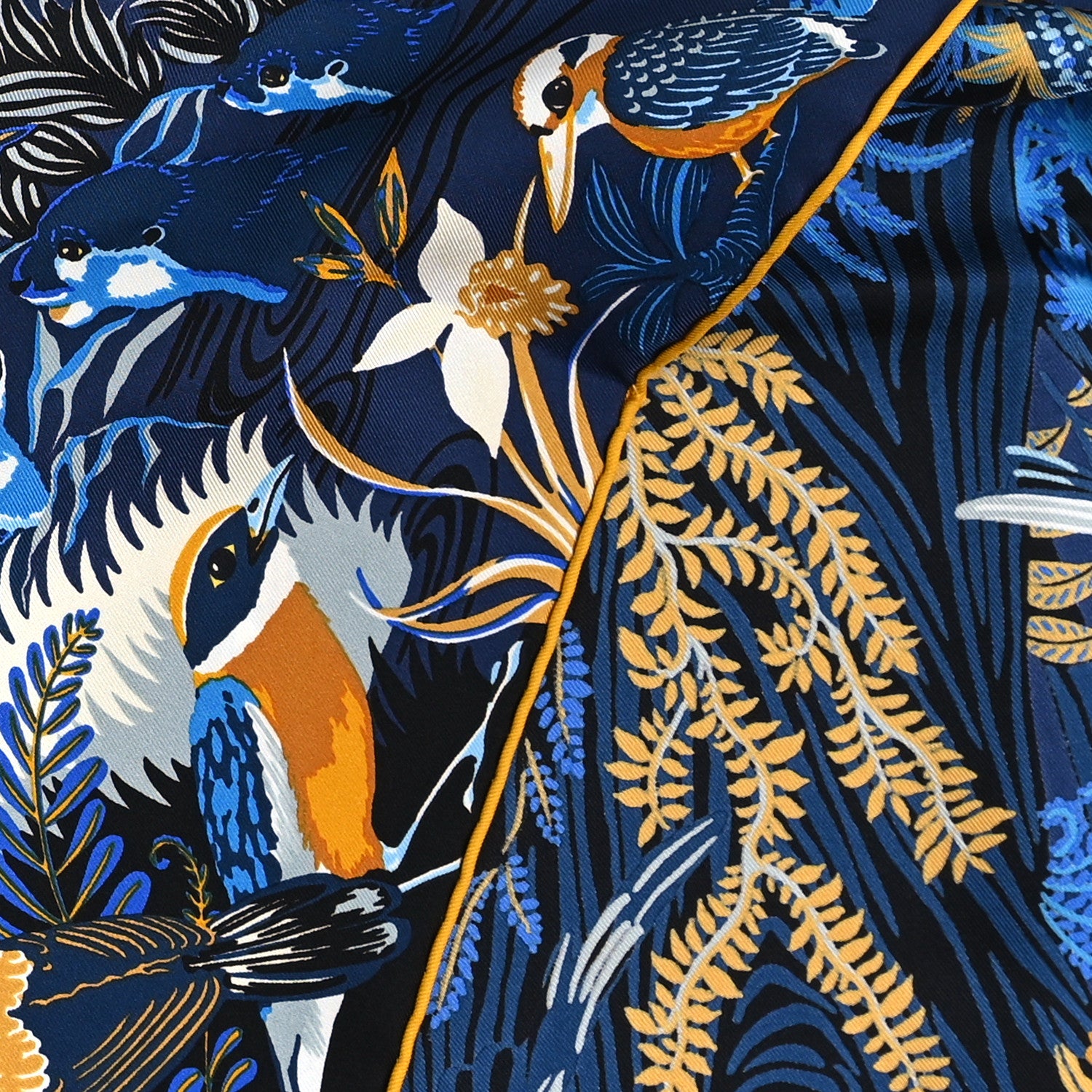 Hermes Silk Wild Singapore Scarf 90 Bleu Roy Gold Marine 1 of 4