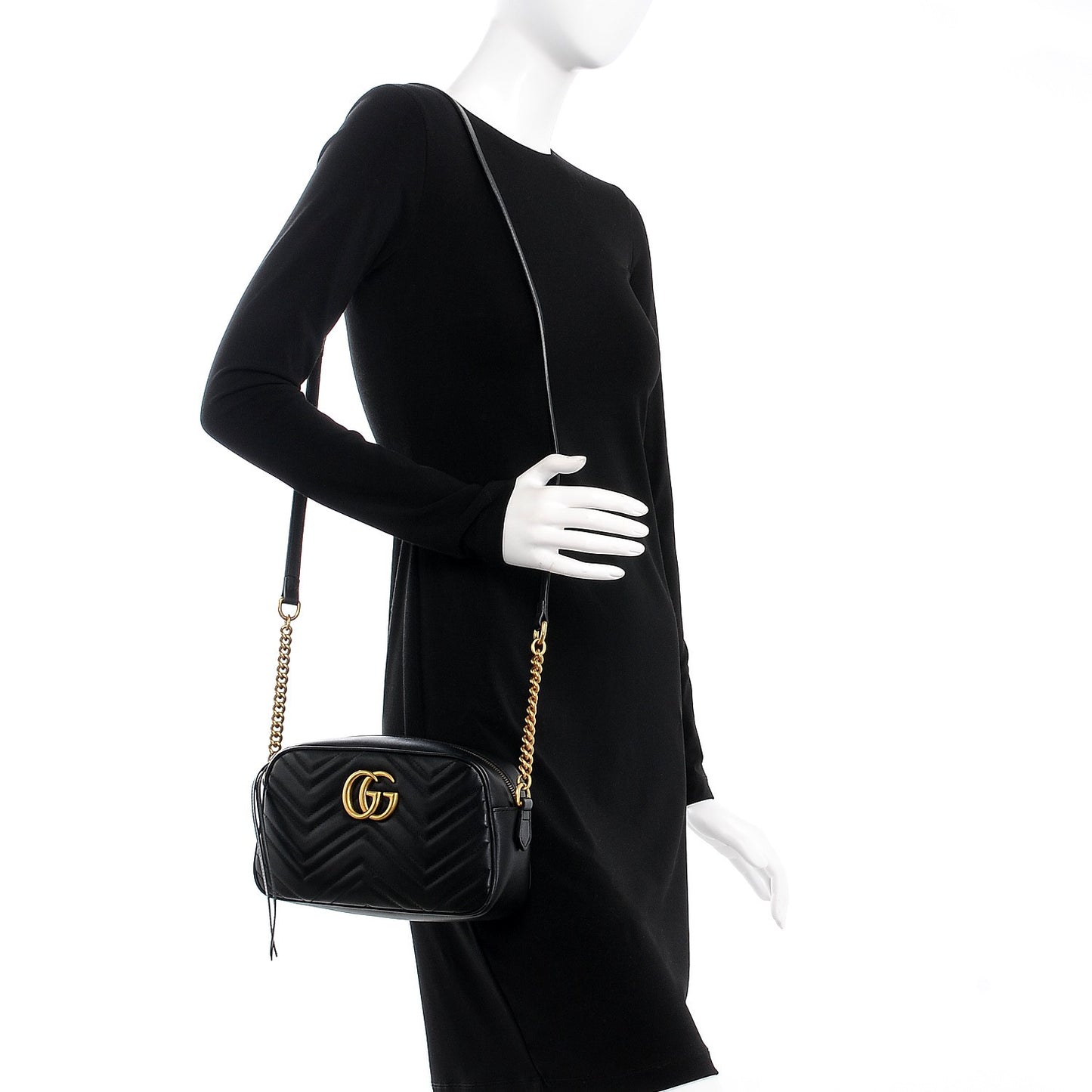Calfskin Matelasse Small GG Marmont Chain Shoulder Bag Black