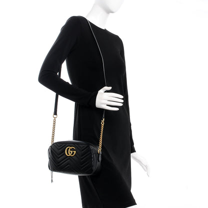 Gucci Calfskin Matelasse Small GG Marmont Chain Shoulder Bag Black 2 of 7