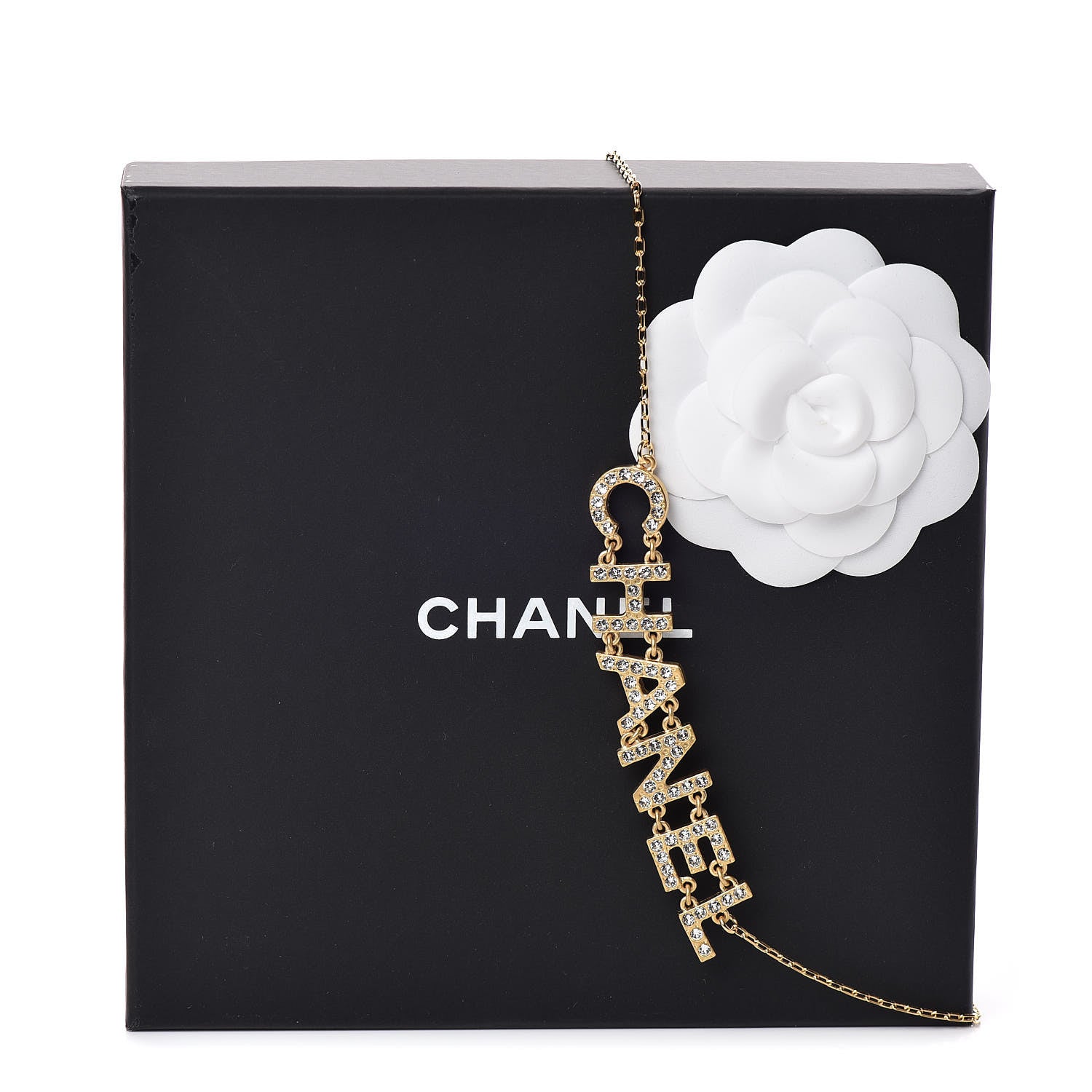 Chanel Metal Crystal 90's Icon Logo Necklace Gold 6 of 6