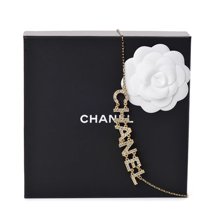 Chanel Metal Crystal Logo Necklace Gold 6 of 6