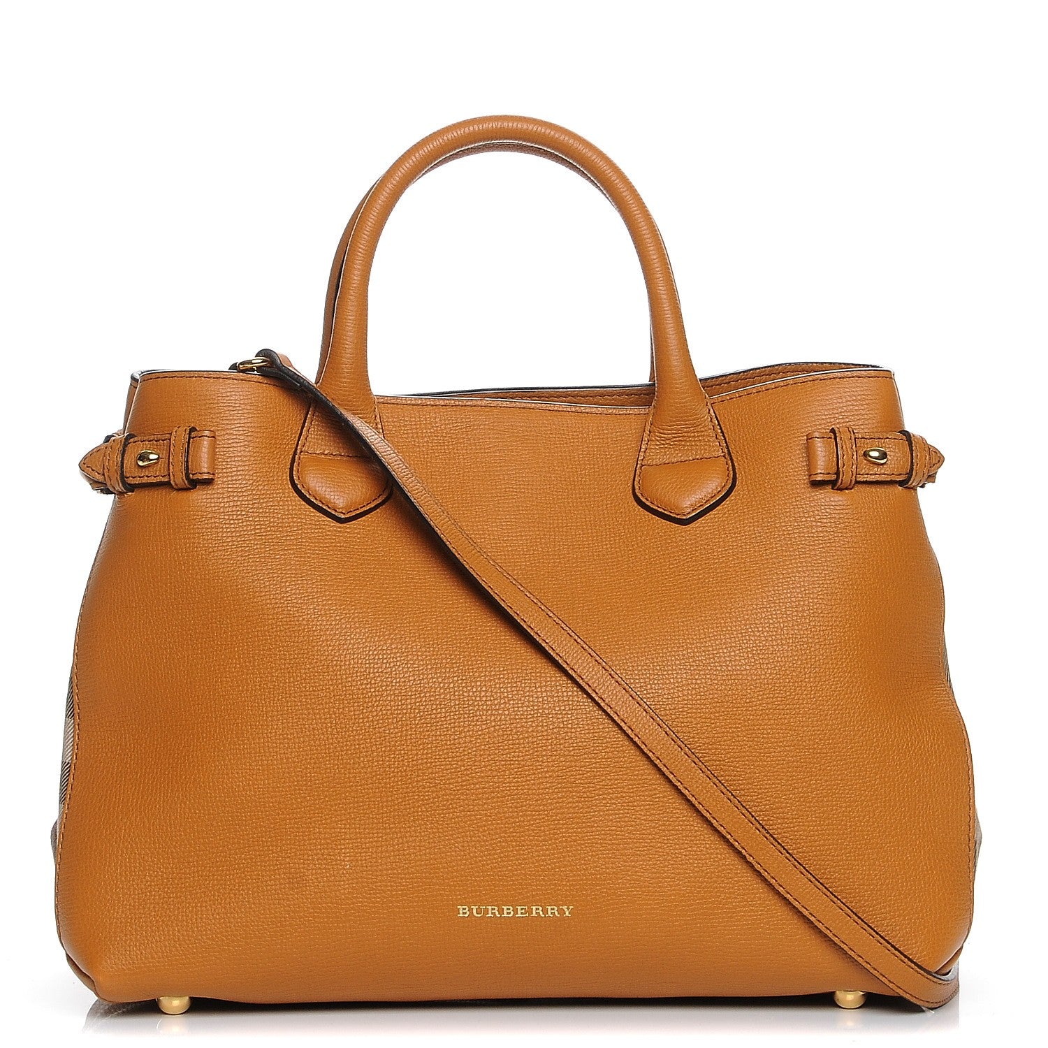 Burberry Grainy Calfskin House Check Medium Banner Tote Cognac 1 of 9