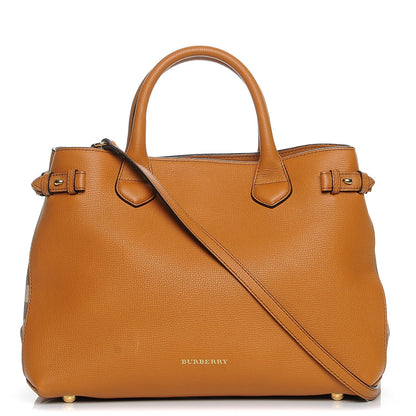 Burberry Grainy Calfskin House Check Medium Banner Tote Cognac 1 of 9