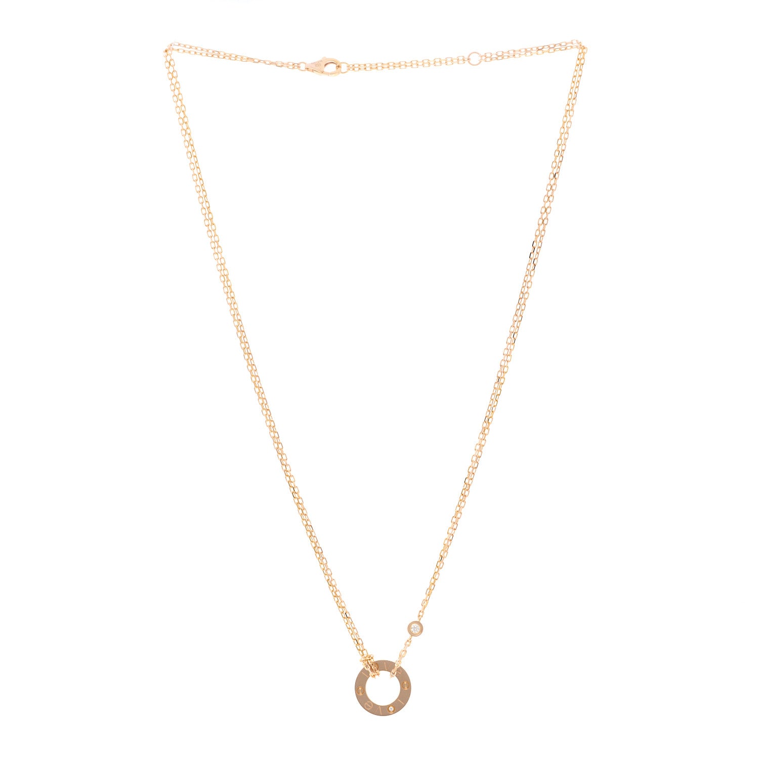 Cartier 18K Pink Gold 2 Diamond LOVE Necklace 3 of 4