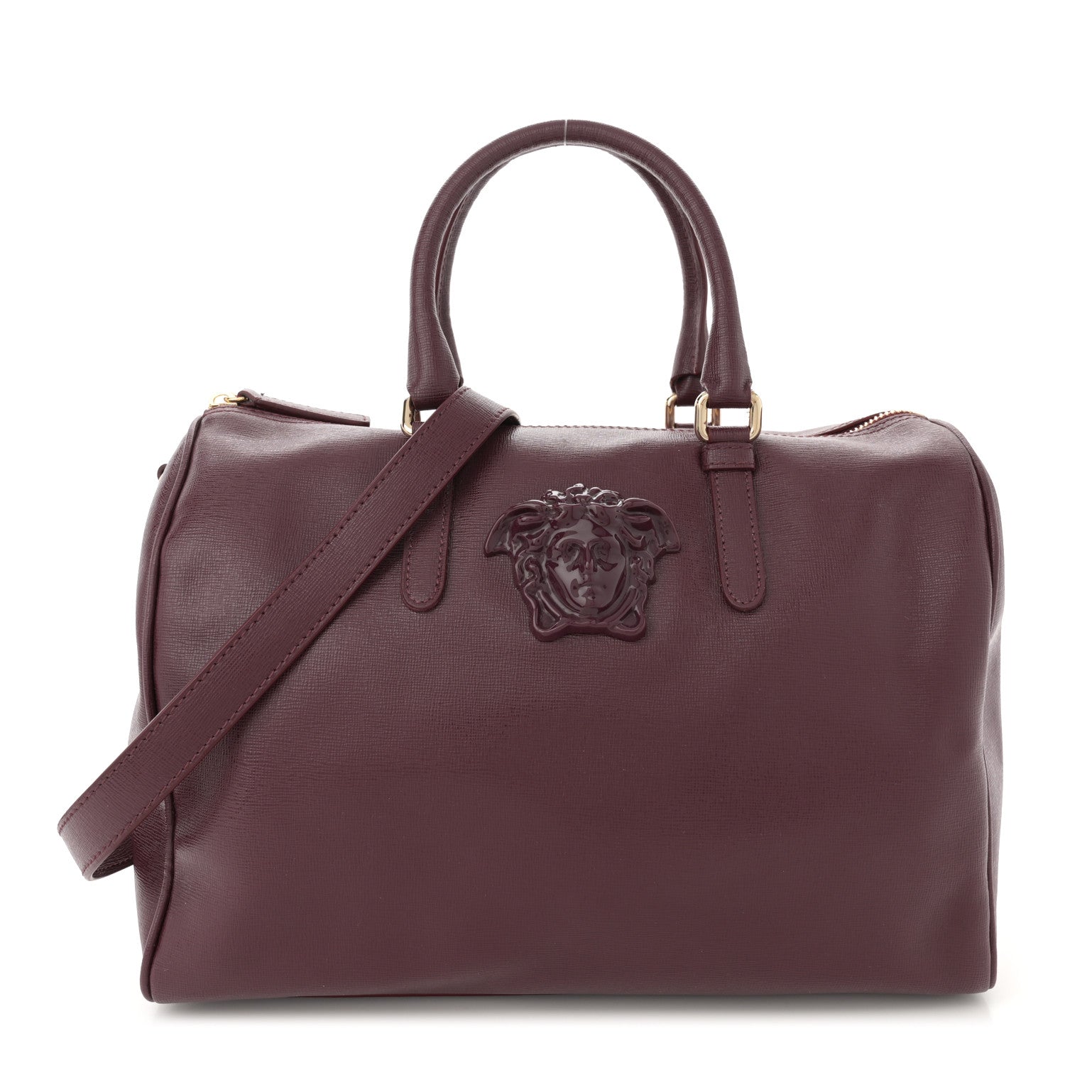 Versace Saffiano Calfskin Palazzo Bowler Burgundy 1 of 17