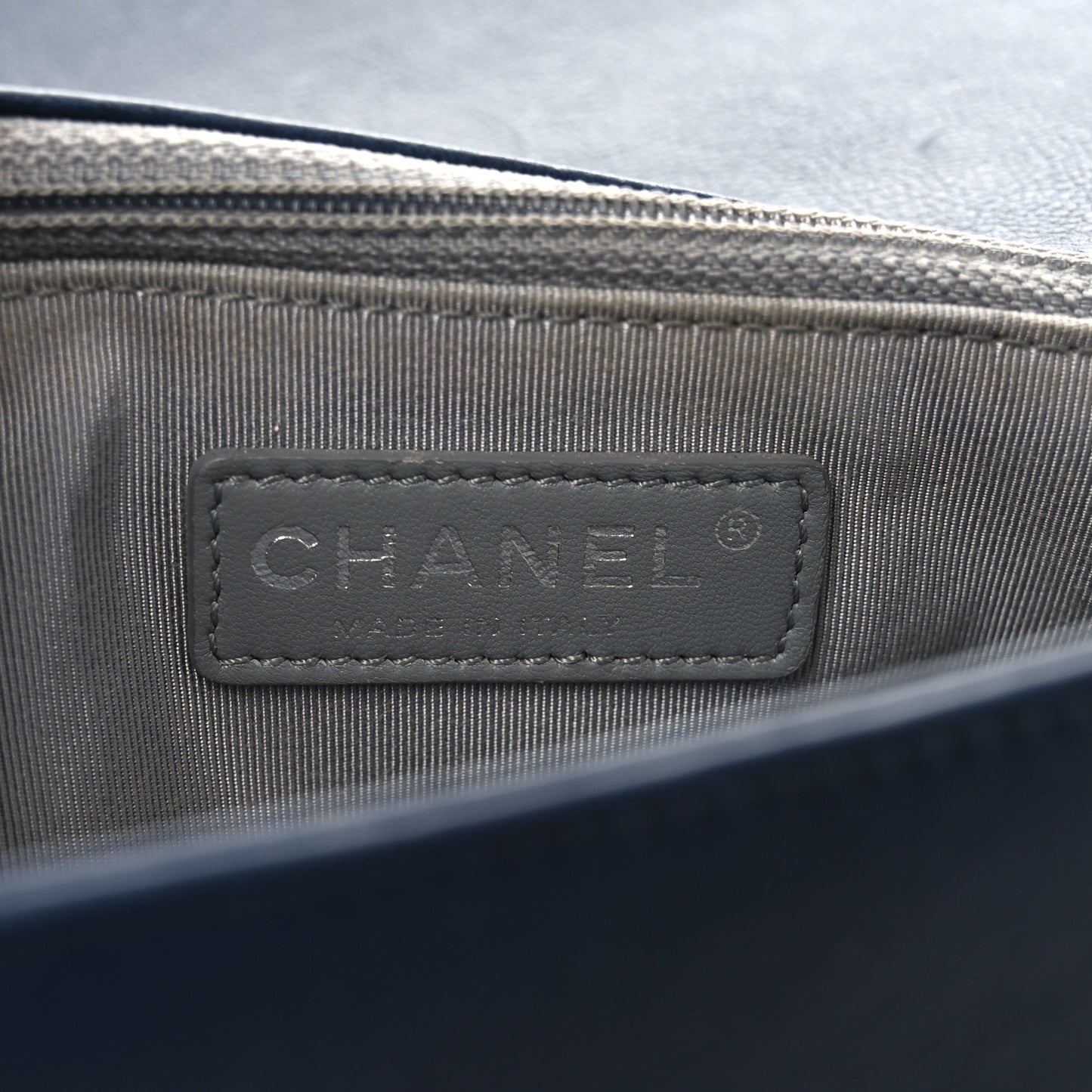 Calfskin Double Stitch New Medium Boy Flap Navy Blue