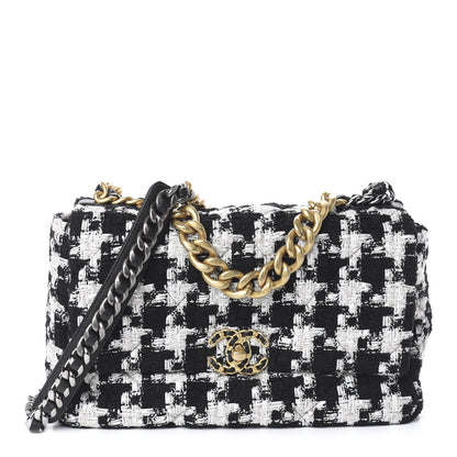 Chanel Tweed Quilted Medium 19 Flap Black Ecru White 1 of 9