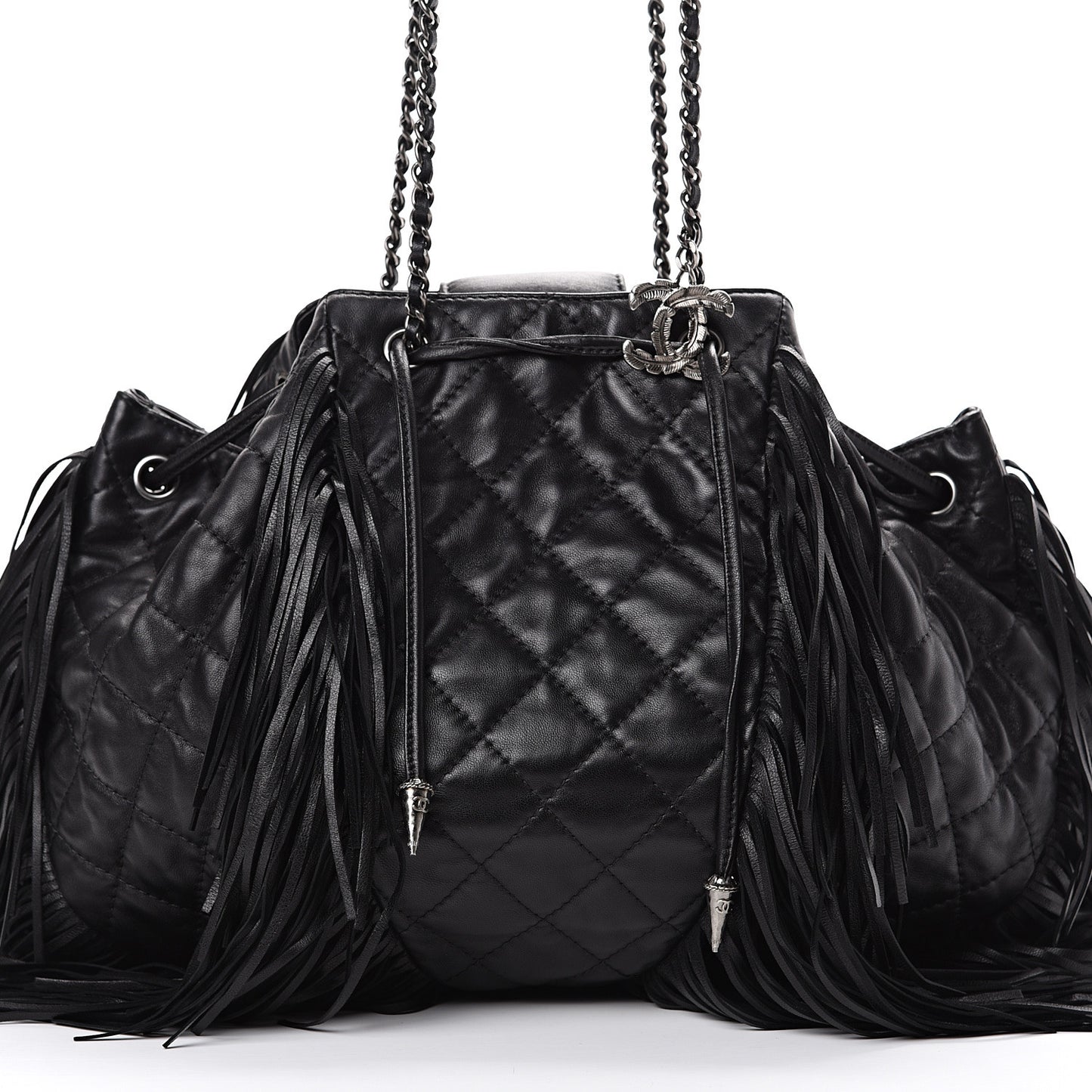 Lambskin Quilted Western Baluchon Fringe Bag Black