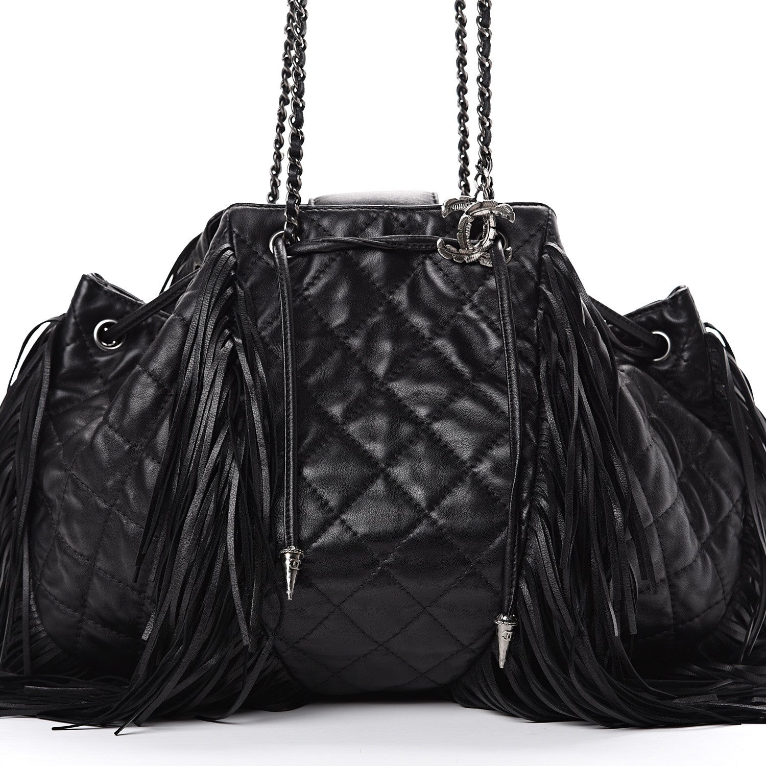Chanel Lambskin Quilted Western Baluchon Fringe Bag Black 7 of 9