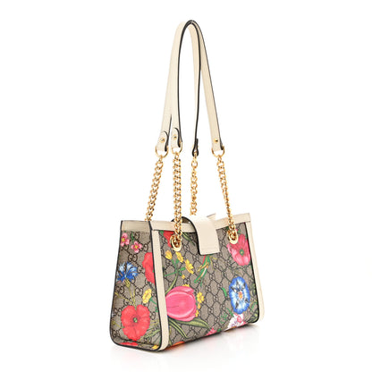 Gucci GG Supreme Monogram Flora Textured Calfskin Small Padlock Tote Beige Ebony Multicolor Mystic White 3 of 12