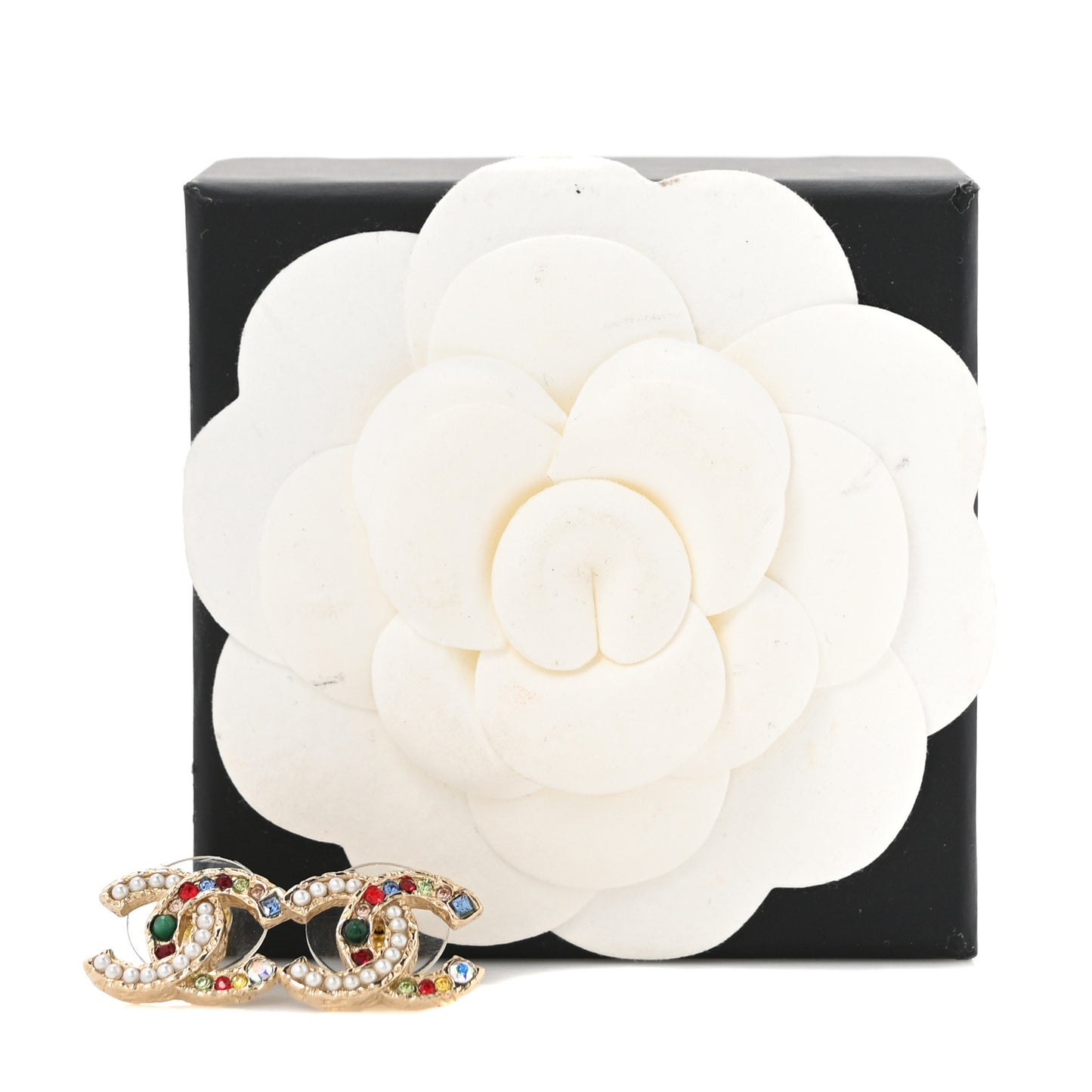Pearl Crystal CC Earrings Gold Multicolor