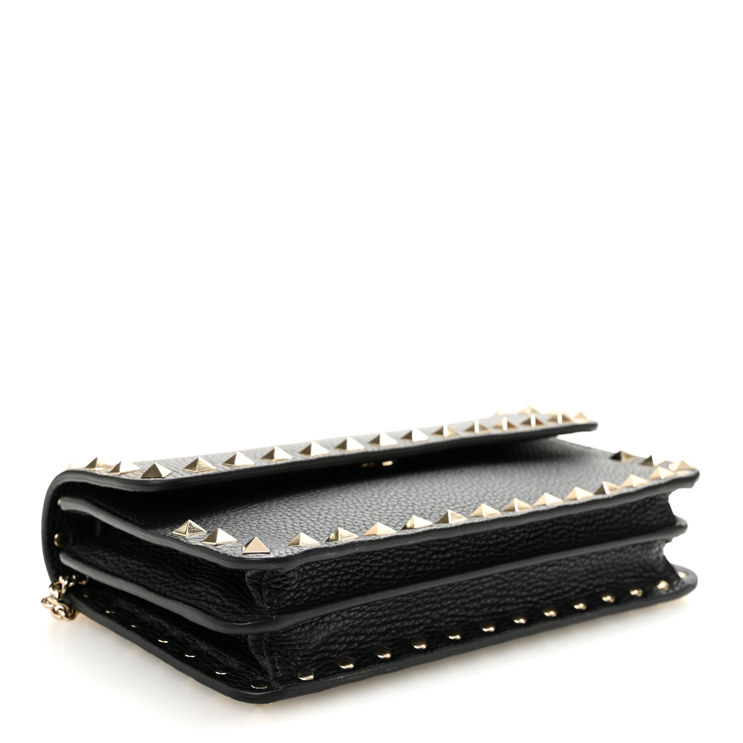 Valentino Garavani Pebbled Calfskin Rockstud Flap Wallet On Chain Black 4 of 11
