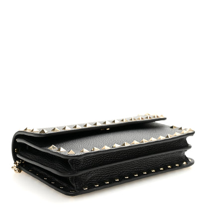 Valentino Garavani Pebbled Calfskin Rockstud Flap Wallet On Chain Black 4 of 11