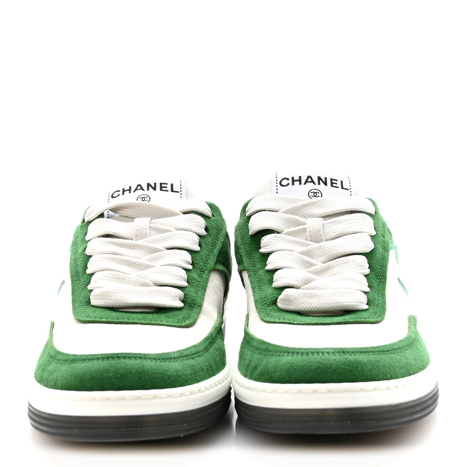 Chanel Suede Kidskin Womens CC Sneakers 37 White Green 3 of 10