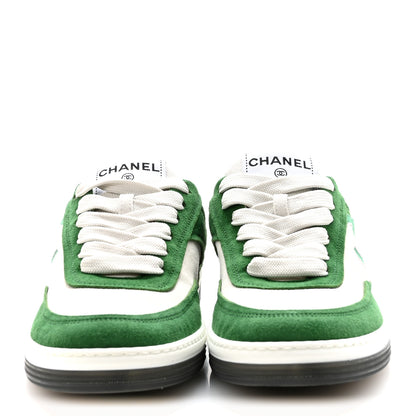 Chanel Suede Kidskin Womens CC Sneakers 37 White Green 3 of 10