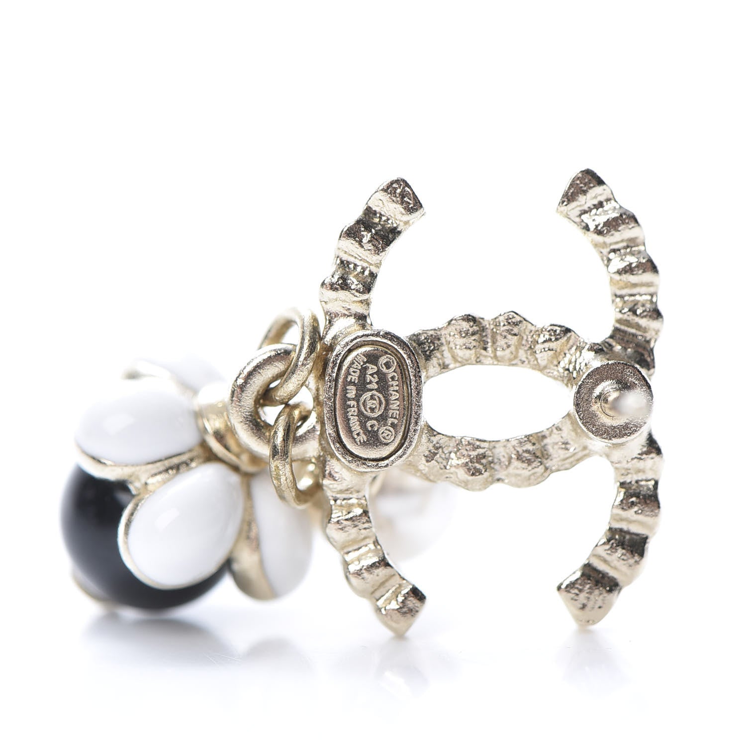 Chanel Crystal Bead Pearl CC Drop Earrings Gold White Black 4 of 5